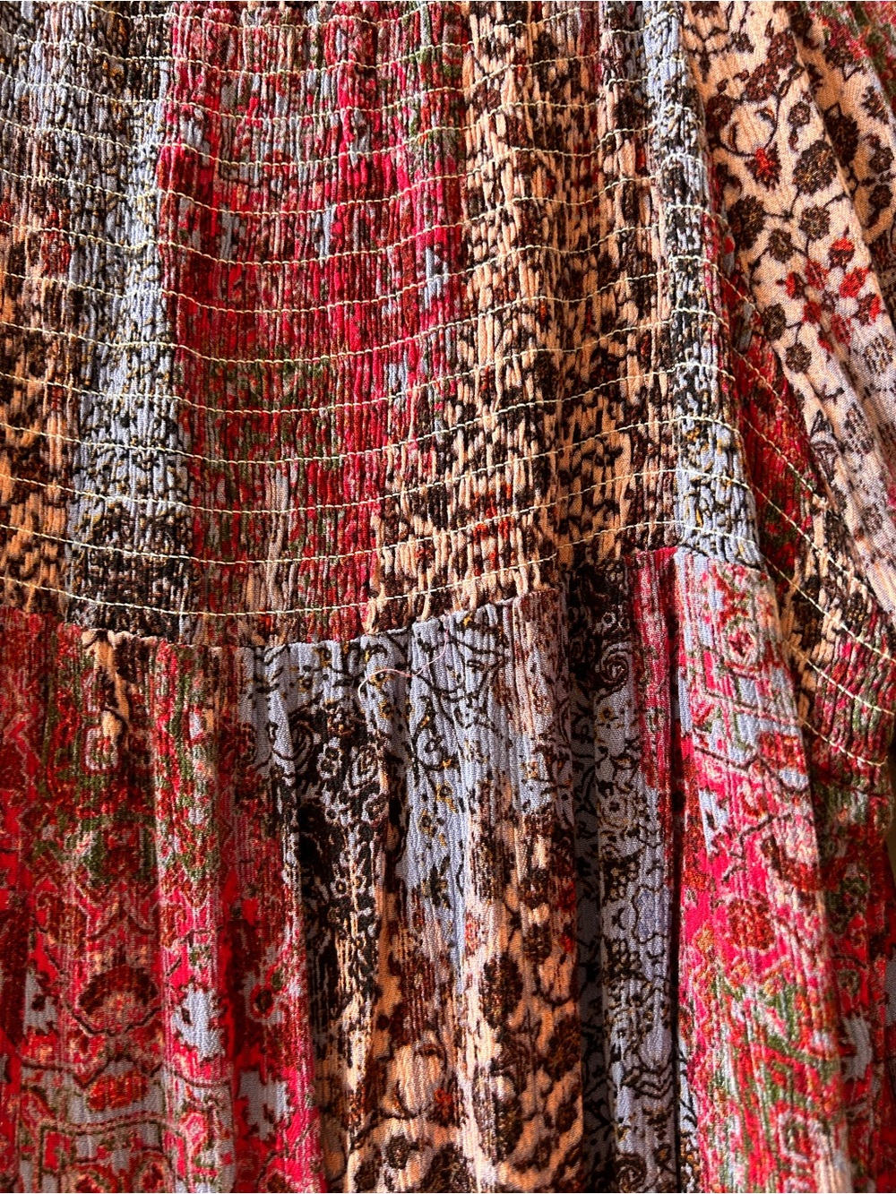 Mark Patchwork Smoked Flowy Blouse. Flared bell sleeves. Boho. Forest fairy. XL - Picture 3 of 8